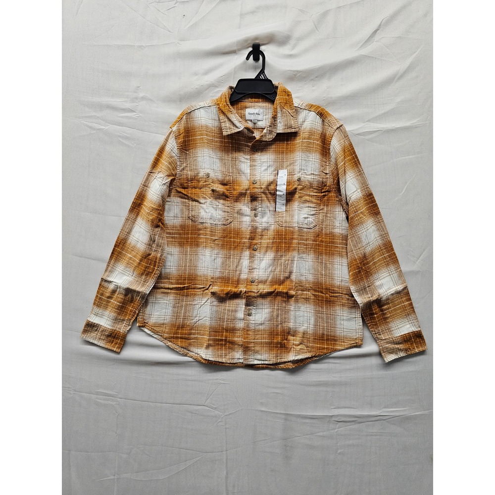 Goodfellow & Co Mens Plaid Midweight Flannel Shirt Orange Cotton Size XL